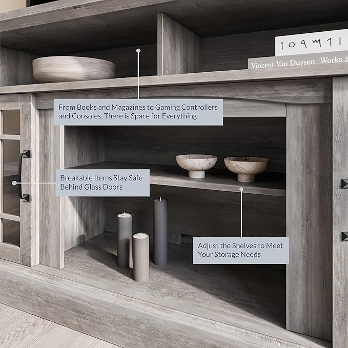 BELLEZE Traditional 58 Inch Rustic Wood TV Stand & Media Entertainment Center Console Table for TVs up to 65 Inches with Open Storage Shelves & Cabinets - Astorga (Gray Wash)