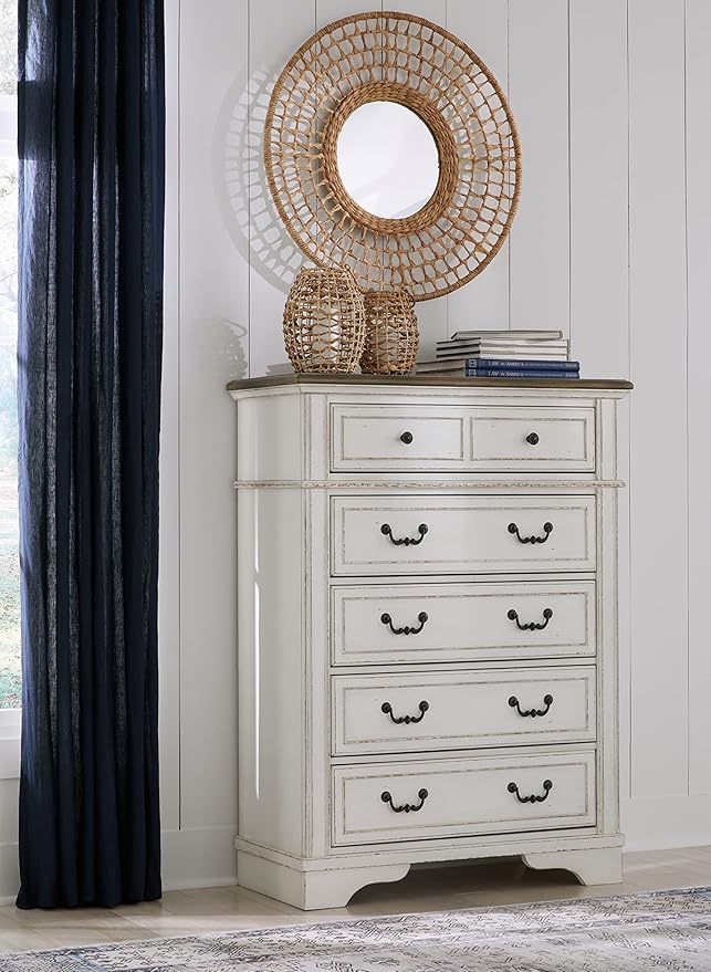 Signature Design by Ashley Blendon Traditional 5-Drawer Chest of Drawers with Safety Stop, White & Dark Brown
