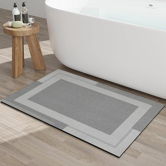 Non Slip Bath Mat, Rubber Backing Ultra Thin Bathroom Rugs Fit Under Door Quick Dry Super Absorbent Washable Bath Rug Shower Mat for Bathroom Floor Bathtub Shower Sink, Easy Care Gray 24"x 35"