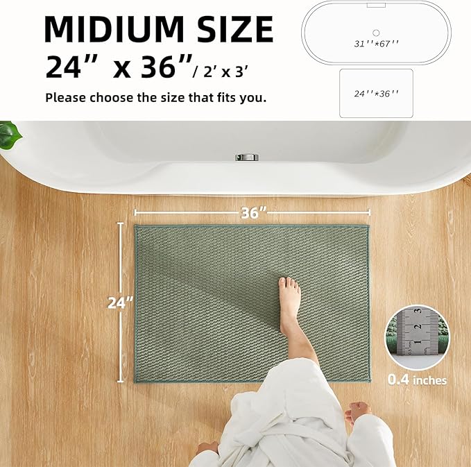 Bathroom Rugs Non Slip Washable, Super Absorbent Thin Bath Mat Quick Dry Low Pile Bathroom Rug, Sage Green 24"x36"