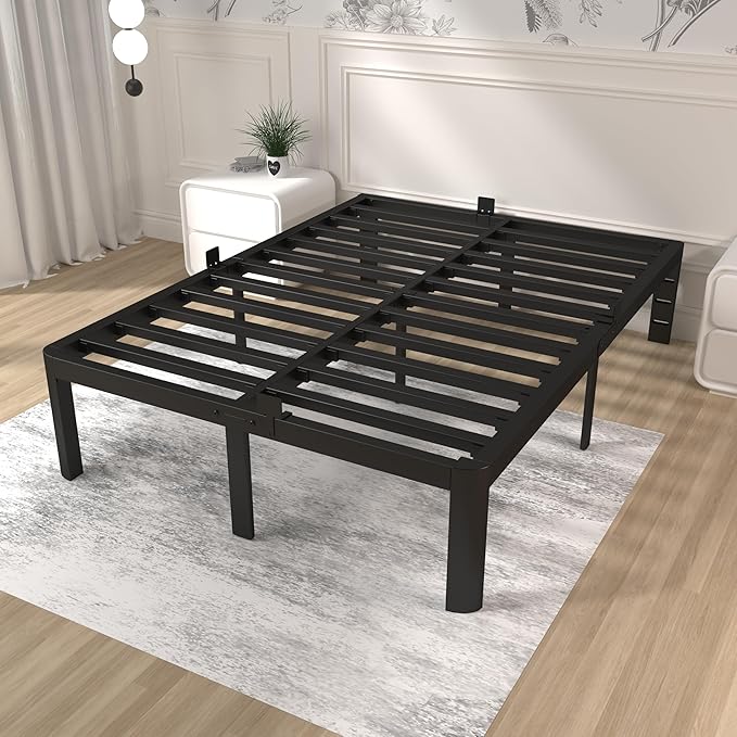 ITIMIDI 14 Inch Queen Bed Frame, Heavy Duty Metal Platform Bed Frame Queen Size, Safety Design with Rounded Corner Legs and DIY Headboard, High Load-Bearing, Noise Free, No Box Spring Needed, Black