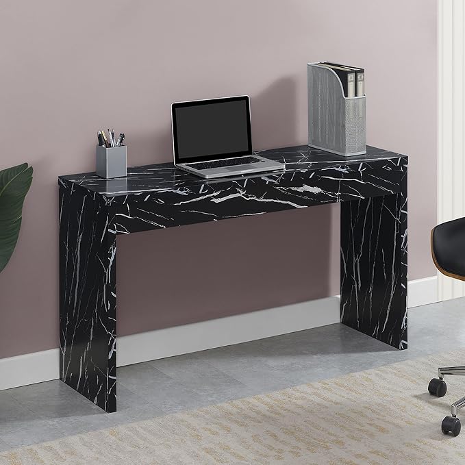 Convenience Concepts Northfield Hall Console Table 48" - Modern, Minimalist Narrow Sofa Display Accent for Contemporary Living Room, Entryway, or Hallway, Black Faux Marble