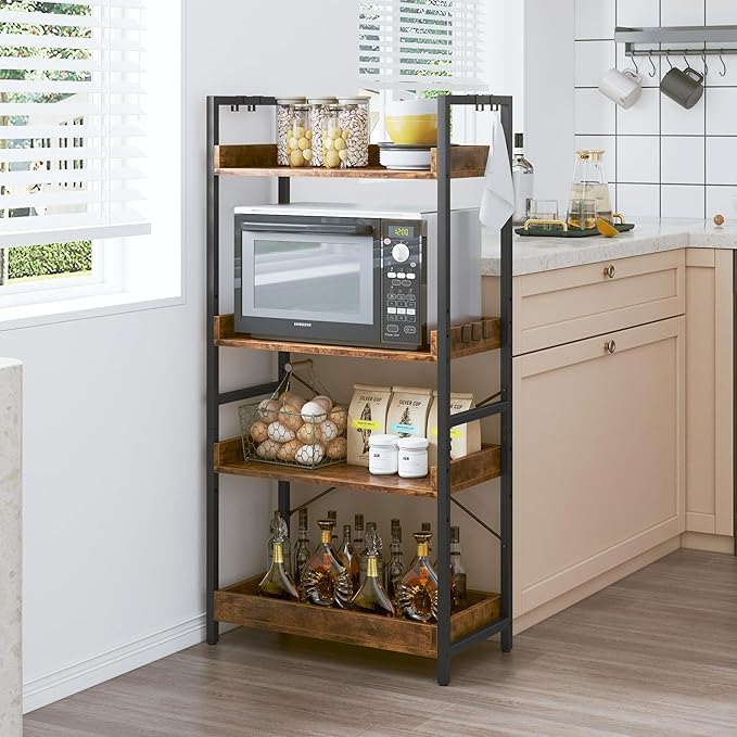 HCHQHS 4 Tier Bookshelf, Adjustable Industrial Bookcase, Vertical Tall Book Shelf, Wood and Black Metal Open Bookshelves for Home Office, Living Room, Bedroom