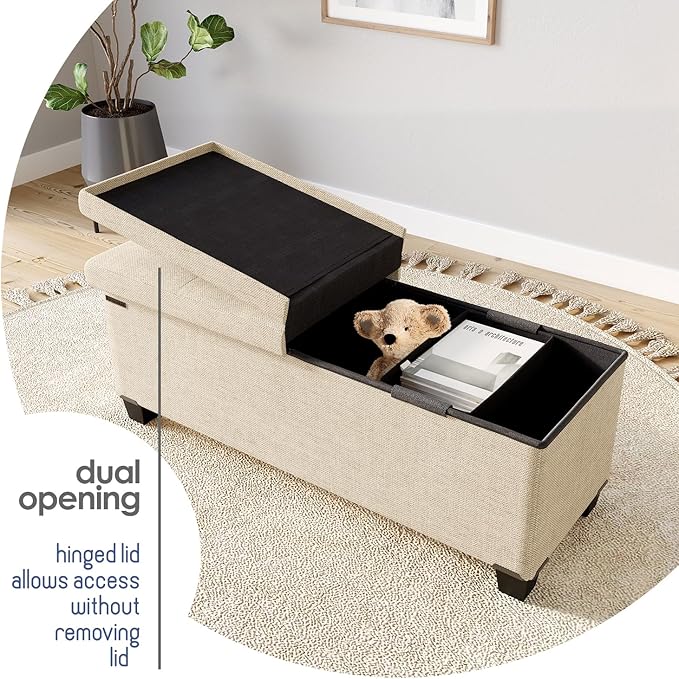 STORAGEBUD Storage Ottoman Bench with Bins, 43-in Storage Bench for Bedroom End of Bed, Folding Foot Rest Ottoman for Living Room Max 660lbs, Fabric Ottomans, Beige