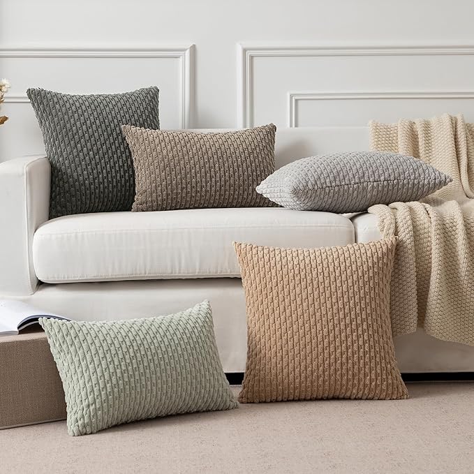 Kevin Textile Throw Pillow Covers 20x20 Decorative Corduroy Farmhouse Cushion Covers Pillowcase for Couch Sofa Bedroom Car Set of 2 Dark Grey