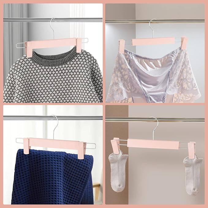 20 Pack Pants Hangers with Adjustable Non-Slip Clips Anti-Rust Hanging Hook for Trouser,Skirts,Jeans,Clothes Hangers Pink