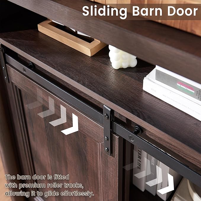 Farmhouse TV Stand for Living Room, Entertainment Center with Storage, Walnut TV Console for Bedroom, Media Storage Cabinet with Sliding Barn Doors & Adjustable Shelves, Fits 80 Inch TV, Rustic Wood