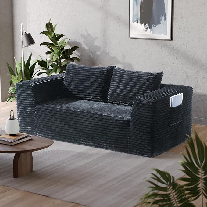 TeQsli Loveseat Sofa, 71" Foam Sofa in a Box, Plush Corduroy Deep Seat Couch, No Assembly Needed, Modern Sofa for Compact Living Rooms, Apartments, and Offices