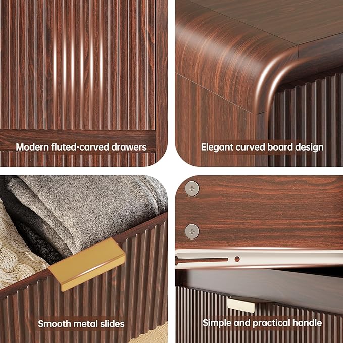 FURSUN Fluted 6 Drawers Dresser for Bedroom, 54" Wide Wooden Dresser with Metal Handle, Curved Profile Design, Modern Storage Organizer for Bedroom, Hallway (Walnut)