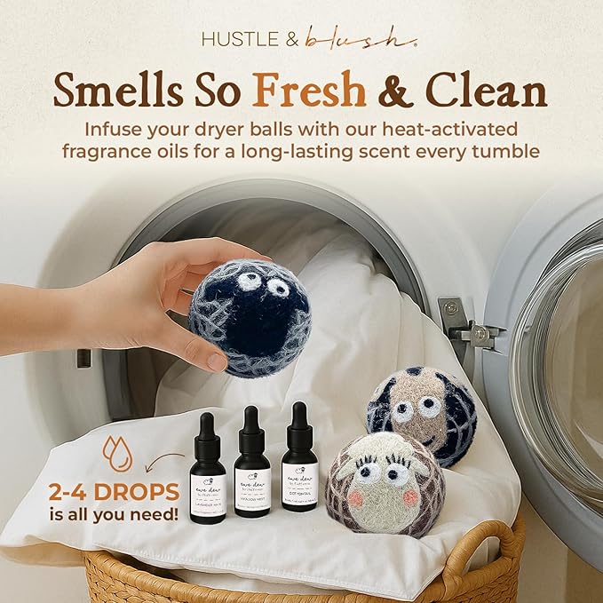 Fluff Ewes Wool Dryer Balls 3 Pack Premium New Zealand Wool Laundry Balls for Dryer, No Static Dryer Balls Laundry Reusable Cute - XL Wool Dryer Balls Cute, Baby Dryer Balls for Dryers - Darks