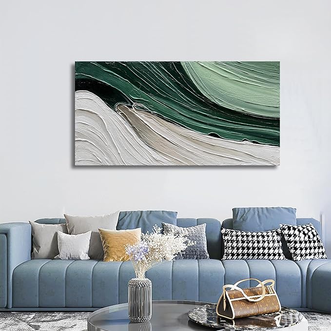 Art 24x48 Inch Hand-Painted Green Texture Oil Painting Modern Abstract Canvas Art Home Wall Decoration