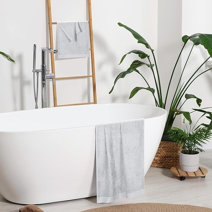 Ultra Soft 3 Pack Cotton Towel Set, Contains a Bath Towels 28x55 inch, a Hand Towels 16x24 inch & a Wash Coths 12x12 inch, Ideal Everyday use, Compact & Lightweight - Light Grey