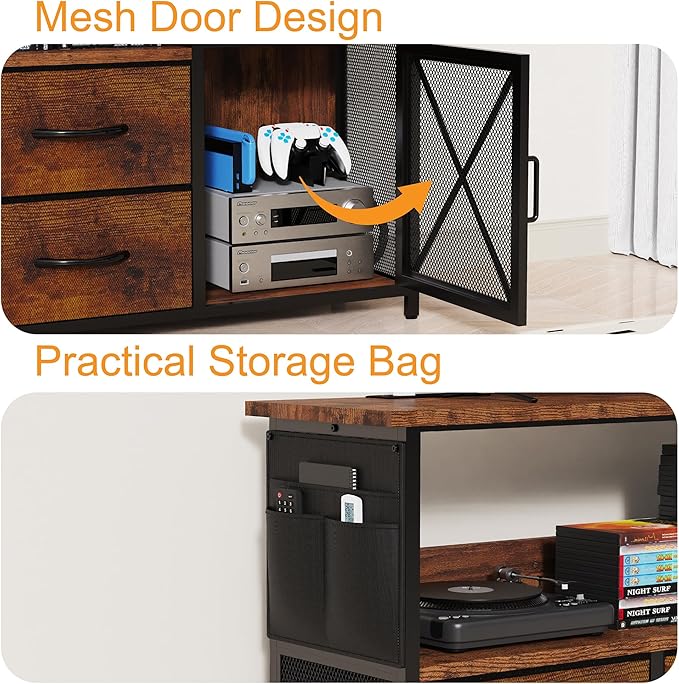 TV Stand Dresser for Living Room, LED TV Stand with 6 Drawers and Lights for Bedroom, Up to 50 inch TV, Long and Wide Dresser Storage Table with Metal Door, Rustic Brown