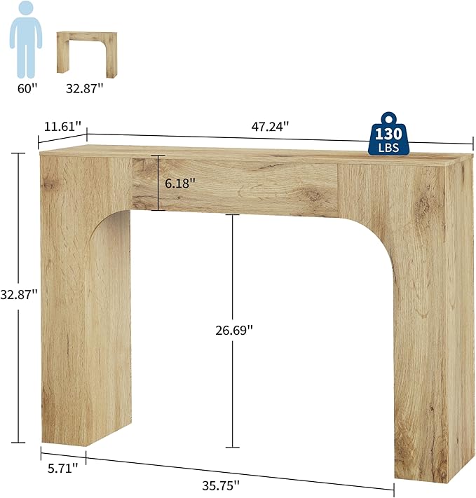 GarveeHome 47 Inch Farmhouse Console Table, Narrow Wood Entryway Table Behind Couch, Slim Rustic Hallway Furniture for Living Rooms, Foyers & Apartments, Oak