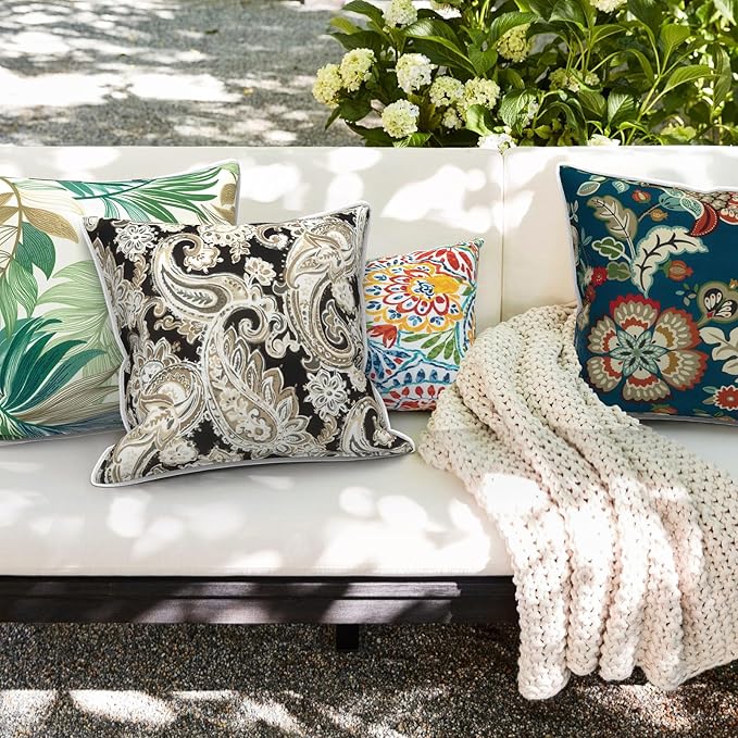 Outdoor Throw Pillow Covers Pack of 2, Decorative Water Repellent Square Pillow Cases 18x18 Inch, Patio Pillowcases for Home Patio Furniture Use, Peacock Blue