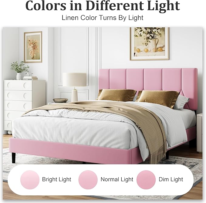 Full Size Bed Frame, Platform Bed Frame with Velvet Upholstered Headboard, Fully Upholstered Mattress Foundation with Strong Wooden Slats, No Box Spring Needed, Noise Free, Easy Assembly