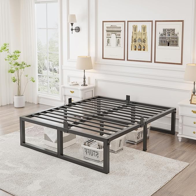 16 inch Full Size Bed Frame,3500 lbs Heavy Duty Metal Platform,Steel Slats Support/No Box Spring Needed/Noise Free/Non-Slip/Easy Assembly