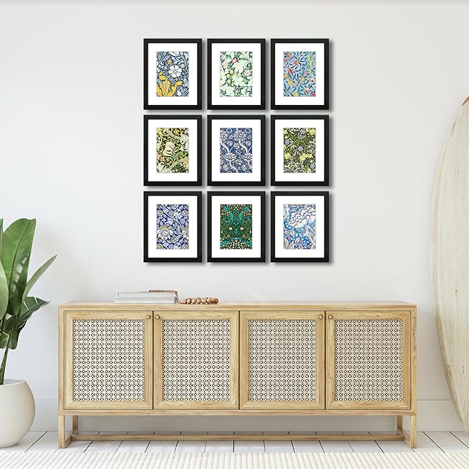 8x10 Picture Frame Set of 9 for Pictures 5x7 with Mat or 8x10 Without Mat, Wall Gallery or Tabletop display Photo Frames in Black