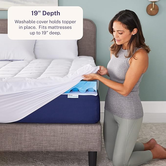 Sleep Innovations Dual Layer 4 Inch Memory Foam Mattress Topper, Twin Size, Ultra Soft Support, 3 Inch Cooling Gel Memory Foam Plus 1 Inch Fluffy Pillow Top Cover