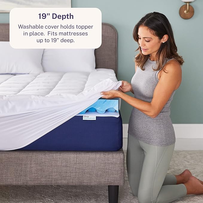 Sleep Innovations Dual Layer 4 Inch Memory Foam Mattress Topper, Full Size, Ultra Soft Support, 3 Inch Cooling Gel Memory Foam Plus 1 Inch Fluffy Pillow Top Cover