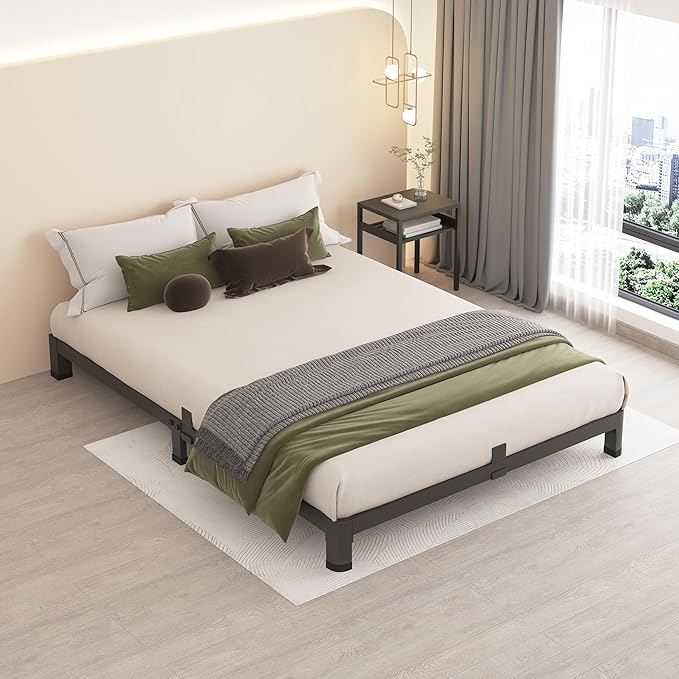 MAF 4 Inch Full Size Metal Platform Bed Frame with Round Corner Legs, 3000 LBS Heavy Duty Steel Slats Support, Noise Free, No Box Spring Needed, Easy Assembly