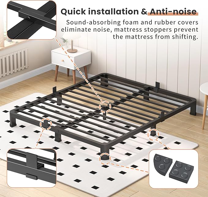 4 Inch King Heavy Duty 3500 lbs Bed Frame with Round-Corner Legs & Anti-Squeak Design – Quick Assembly Metal Platform, No Box Spring Needed
