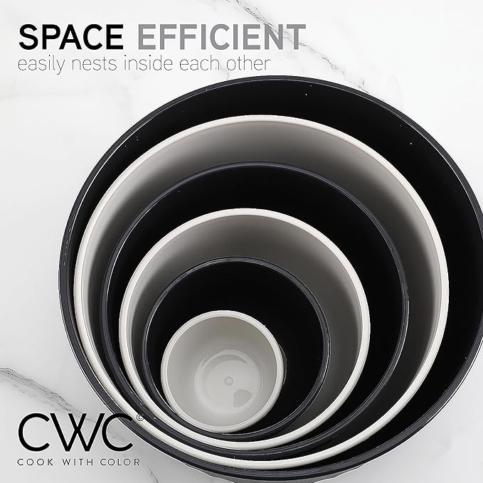 COOK WITH COLOR Prep Bowls with Lids- Wide and Deep Nesting Plastic Small Mixing Bowl Set with Lids, 12 Piece Set - Deep Bowls, Speckled Black