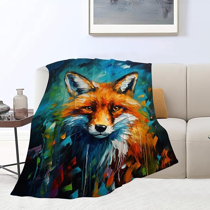 Fox Blanket Banksy Throw Blankets Foxes Stuff Gifts for Men Women Boys Girls Adults Fleece Flannel Blanket Plush Bedding for Couch Sofa Bed Room Decor 50"X60"