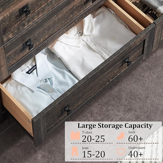 RedLemon Farmhouse 7 Drawer Dresser for Bedroom, 54 Inch Wide Rustic Wood Dresser TV Stand, Chest of Drawers for Closet, Living Room, Hallway, Dark Rustic Oak