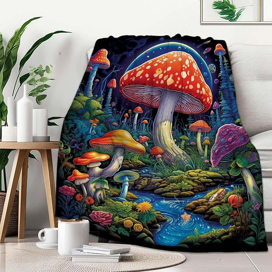 Mushroom Throw Blanket, Mushroom Gifts for Women Men, Soft Hippie Cottage Core Room Decor, Lighweight Flecce, 40x50 inches, 310 GSM, No Pilling, Single Sided Printed