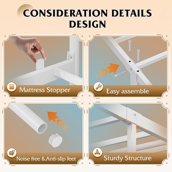 WLIVE Full Size Bed Frame with Headboard, Full Bed Frame with LED Lights and Charging Station, Metal Platform Bed with Storage, White