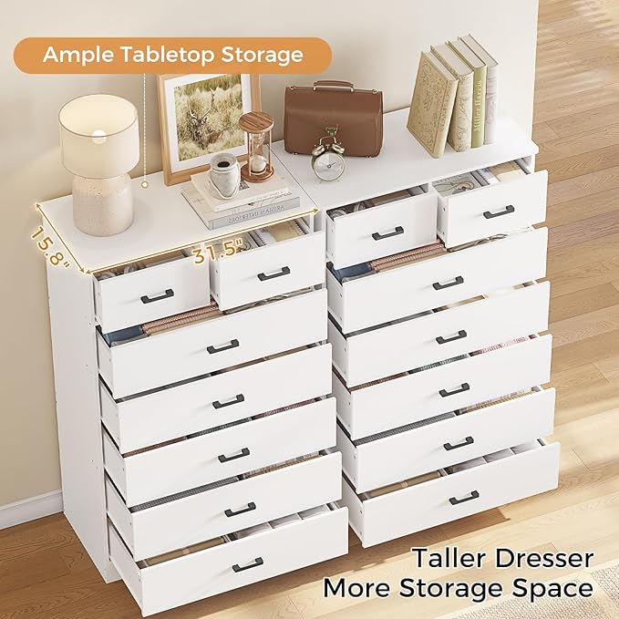 Hasuit Tall Dresser for Bedroom, White Large Chest of Drawers, 55.6'' High Dressers with 7 Drawers, Modern Wooden Vertical Storage Clothes Closet Organizer