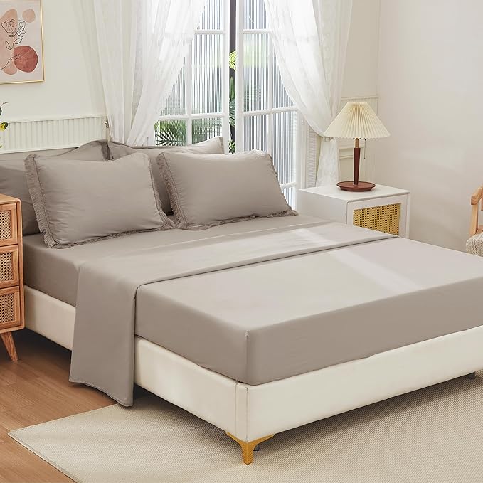 Andency Wheat King Size Comforter Set with Sheets - 7 Pieces Boho Tassel Bed in a Bag Soft Lightweight Bedding Sets, Wheat Fringe Bed Set with Comforter, Sheets, Pillowcases & Shams