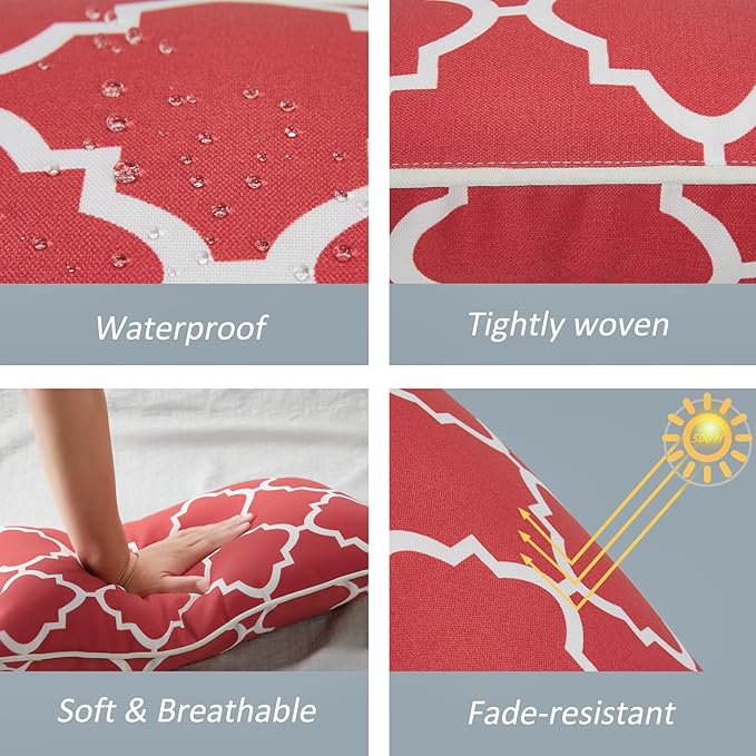 JMGBird 12×20 Inch Outdoor Lumbar Pillows Pack of 2 Waterproof Throw Pillows with Insert Rectangular Decorative Garden Cushion for Home Furniture Patio Coach Sofa (Red)