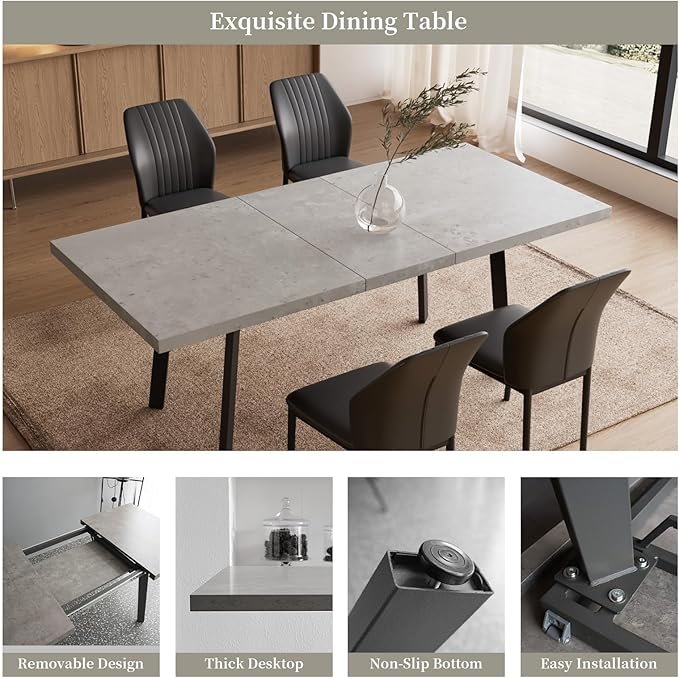 47.2"- 62.9" Extendable Dining Table Set for 4, Modern Kitchen Table with Dining Chairs for 4-6 Person, Thickened Expandable MDF Wooden Table with Metal Legs for Dining Room, Kitchen, Living Room