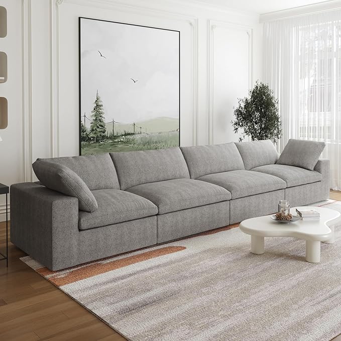JACH 4-Seats Modular Sectional Couches for Living Room, Modern Convertible Sofa, Cloud Couch, Cushion Covers Removable, Soft Comfy Couch for Living Room Bedroom Apartment (Grey)