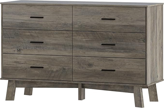 Dresser for Bedroom with 6-Drawer, 47.2" Modern Chest of Drawers with Metal Handles, X-Shape Base & Adjustable Center Leg, Anti-Tip Closet Organizers and Storage