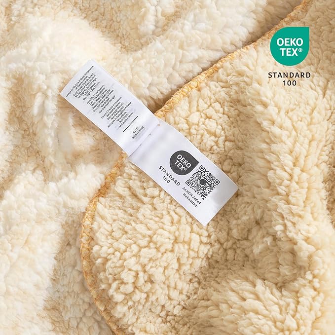 Cozy Bliss Ultra Soft Reversible Double Sherpa Sided Blanket, Fluffy Thick Warm Plush Fuzzy Blanket for Couch, Bed and Gifts (Mottled Beige, 60" x 80")