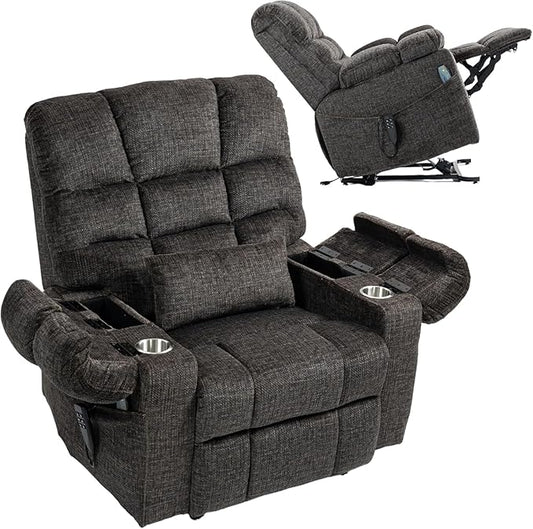 3-Motor Lift Chair with Adjustable Seat Height Zero Gravity Lay Flat Recliner with Heat Massage - Flip Arm Storage Cup Holders - Power Lift Recliner for Elderly – Big Tall 400 lbs (Dark Charcoal Grey)