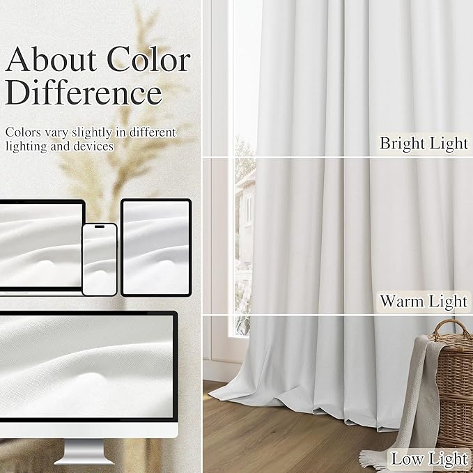 Guken Off White Blackout Curtains 72 Inch Length 2 Panels Set for Living Room Bedroom Back Tab Thermal Insulated 100% Black Out Linen Drapes Room Darkening Window Curtains 72 Inches Long