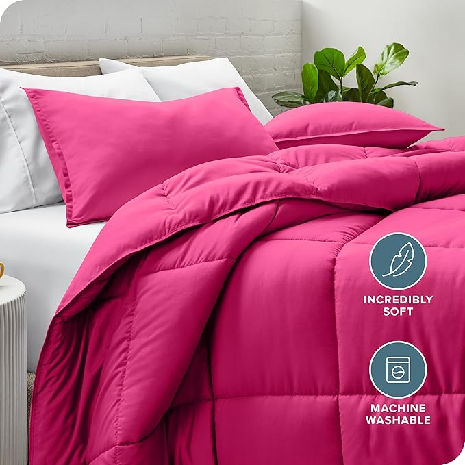 Bare Home Comforter Set - Full Size - Ultra-Soft - Goose Down Alternative - Premium 1800 Series - All Season Warmth (Full, Pink)