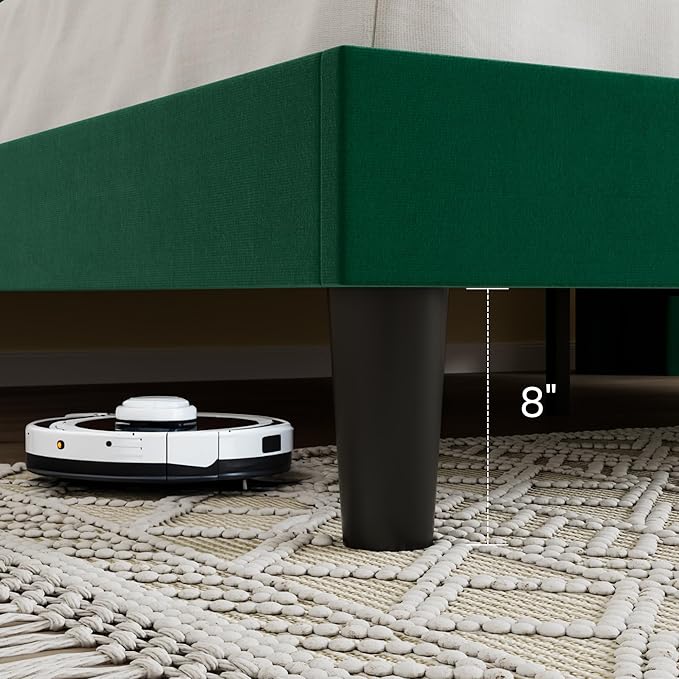 SHA CERLIN Queen Size Velvet Upholstered Platform Bed Frame with Vertical Channel Tufted Wingback Headboard, Wooden Slats Support, Easy Assembly, Under Bed Storage, No Box Spring Required, Green