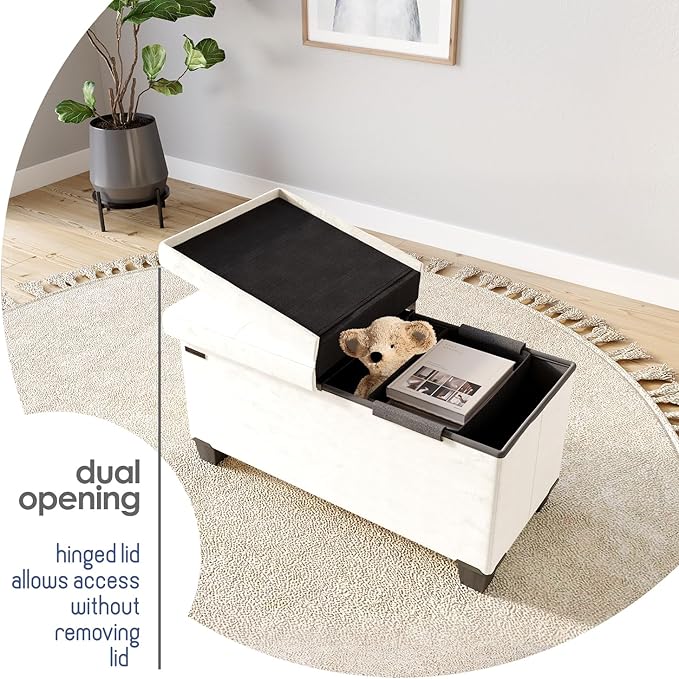 STORAGEBUD Storage Ottoman Bench with Bins, 30-in Storage Bench for Bedroom End of Bed, Folding Foot Rest Ottoman for Living Room Max 660lbs, Velvet Ottomans, Cream