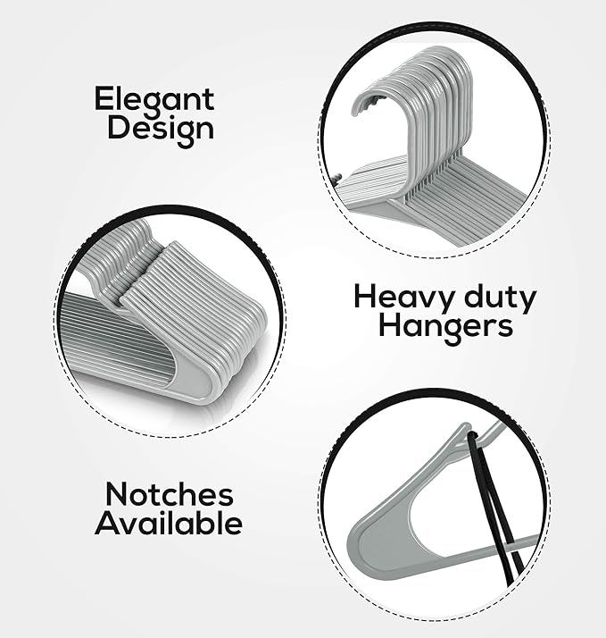 Utopia Home Plastic Hangers 50 Pack - Perfect Space Saving Clothes Hanger - Durable and Strong - Perfect Closet Organizers with Shoulder Grooves (Grey)