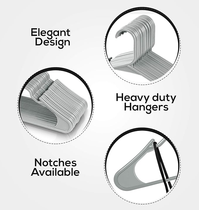 Utopia Home Plastic Hangers 30 Pack - Perfect Space Saving Clothes Hanger - Durable and Strong - Perfect Closet Organizers with Shoulder Grooves (Grey)