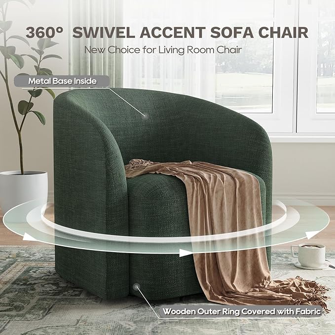 COLAMY Swivel Accent Chair,Swivel Barrel Chair,Upholstered Comfy 360 Degree Swivel Chair for Living Room/Bedroom/Waiting Room/Office(Green)