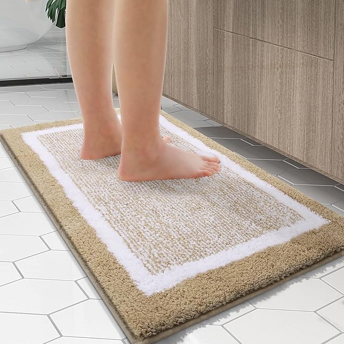 OLANLY Bathroom Rugs 30x20, Extra Soft and Absorbent Microfiber Bath Mat, Non-Slip, Machine Washable, Quick Dry Shaggy Bath Carpet, Suitable for Bathroom Floor, Tub, Shower (Medium, Beige)