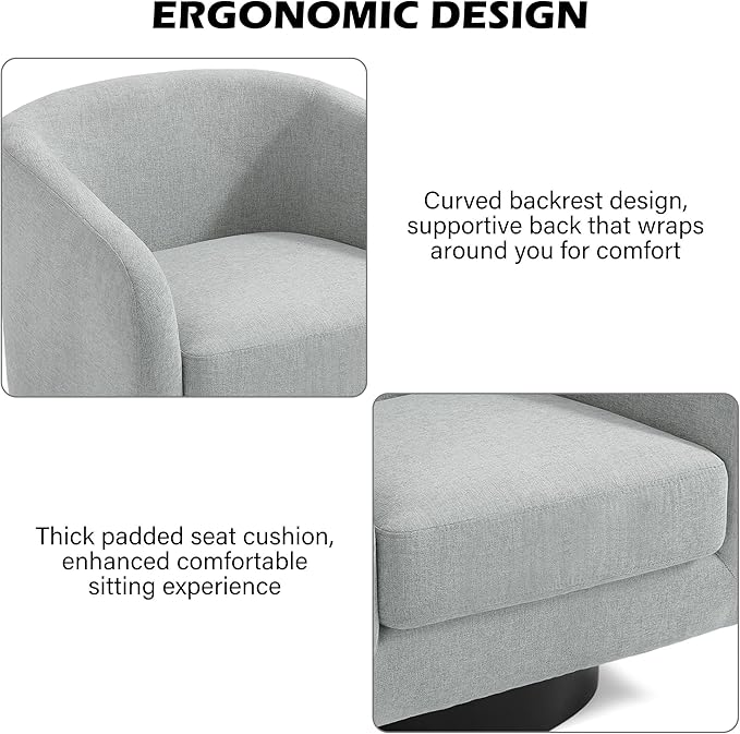 Swivel Barrel Accent Chair, Modern Round Chenille Fabric Arm Chair for Living Room, Bedroom, Comfy Club Reading Chairs for Adults（Chenille Fabric, Light Grey, Set of 2