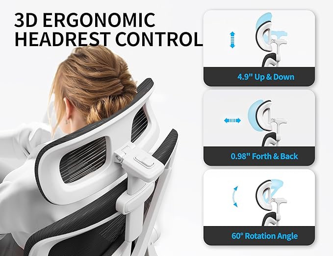 Ergonomic Office Chair - Computer Desk Chair with Adjustable Lumbar Support - 300lbs Executive Desk Chair High Back with Headrest Flip-Up Arms for Long Hours, Rolling Chair (White Black)