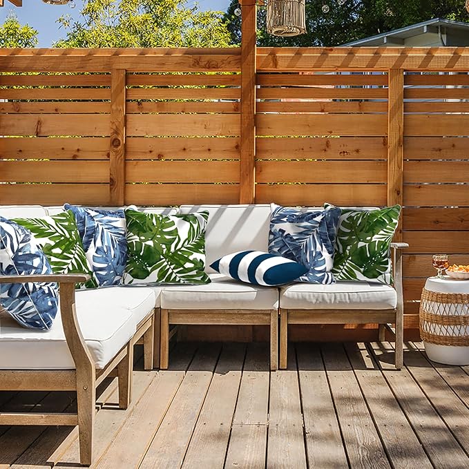 LVTXIII Set of 2 Patio Throw Pillows Waterproof 16"x16" Fade Resistant Outdoor Throw Pillows with Inserts, Fluffy Decorative Garden Toss Pillow Cushions for Home Patio Coach Sofa Use, Cabana Navy